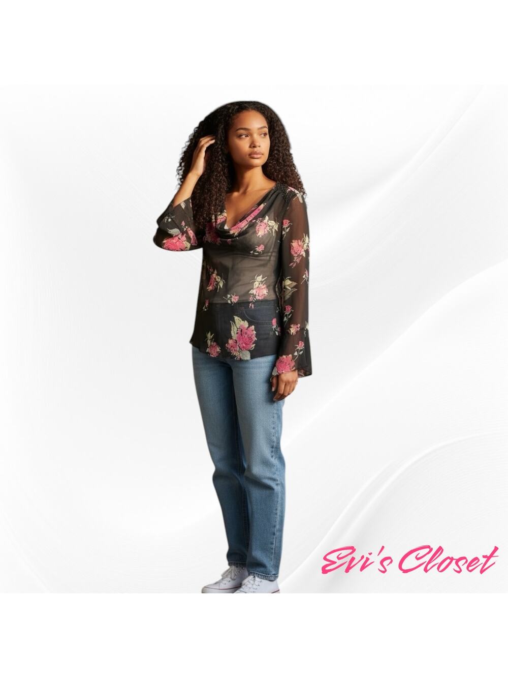 ICE Vintage Late 90's Y2K Era Romantic Pink Rose Floral Blouse 100% Silk Sz 8